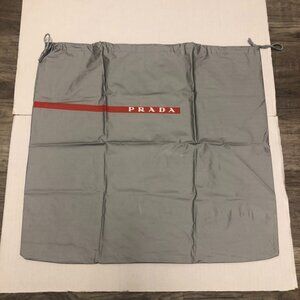 Prada grey vinyl drawstring dust bag 18" high 19" wide VG condition